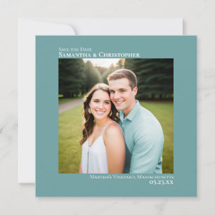 Simple Artsy Minimal Square Photo Teal Wedding Save The Date