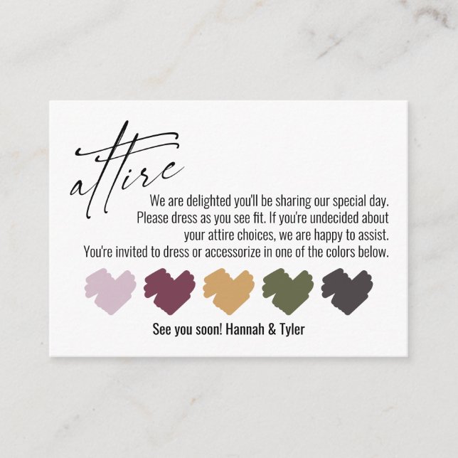 Simple Attire Wedding Colour Palette Suggestions Enclosure Card (Front)