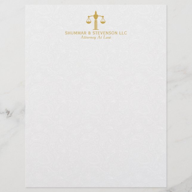 Simple Attorney At Law-Simple Gold Scale & Border Custom Letterhead (Front)