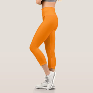 Simple Attractive Fluorescent Orange Solid Colour Capri Leggings