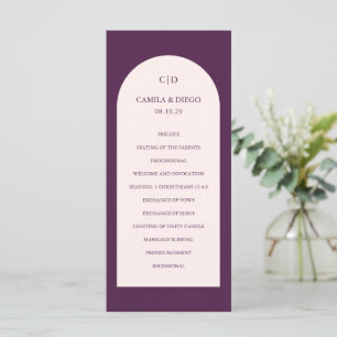 Simple Aubergine Monogram Arch Modern Wedding Programme