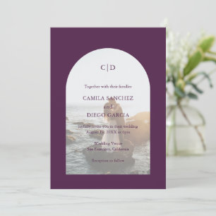 Simple Aubergine Photo Arch Modern Wedding Invitation