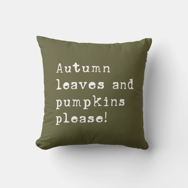 Simple Autumn Leaves and Pumpkins Type Green Cushion (Front)