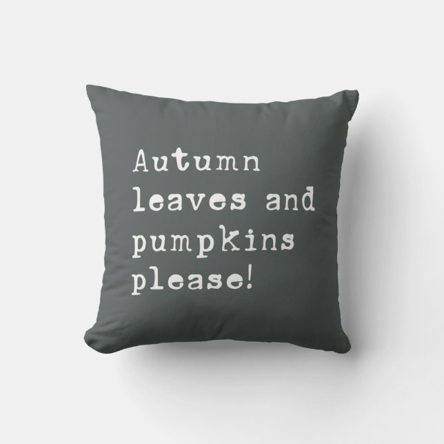 Simple Autumn Leaves and Pumpkins Type Grey Cushion (Front)