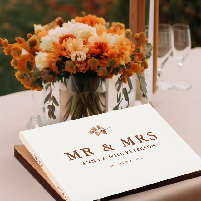 Simple Autumn Leaves Terracotta Chic Fall Wedding Guest Book (autumn fall wedding guest book mr mrs elegant bohemian terracotta simple modern classy chic )