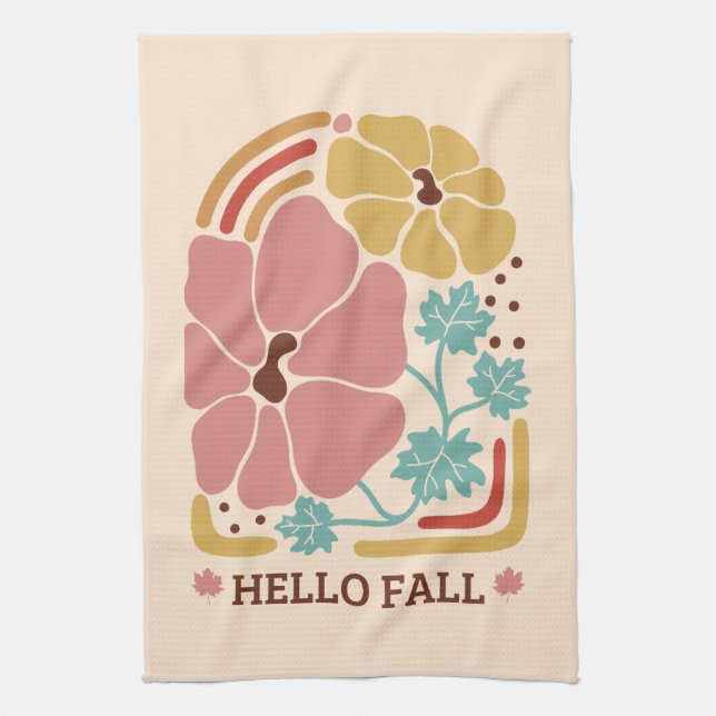 Simple Autumn Season | Hello Fall Pumpkin Tea Towel (Vertical)