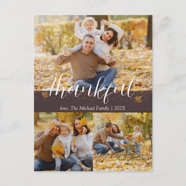  Simple Autumn Thanksgiving Family | Photo Collage Holiday Postcard (Front)