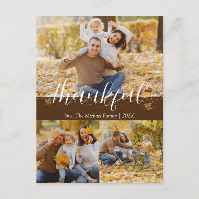  Simple Autumn Thanksgiving Family | Photo Collage Holiday Postcard (Front)