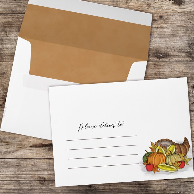 Simple Autumn Watercolor Harvest Cornucopia  Envelope (Fall Autumn harvest cornucopia envelope with "please deliver to" wording on the front. )