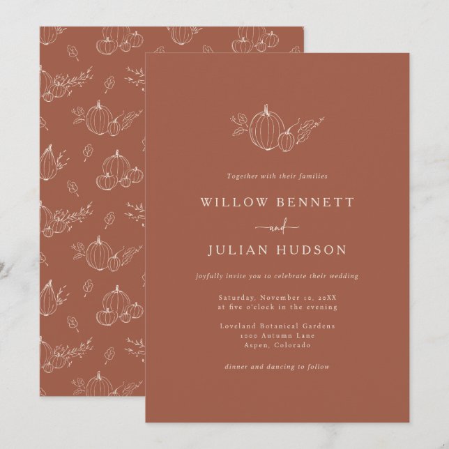 Simple Autumn Wedding Invitation (Front/Back)
