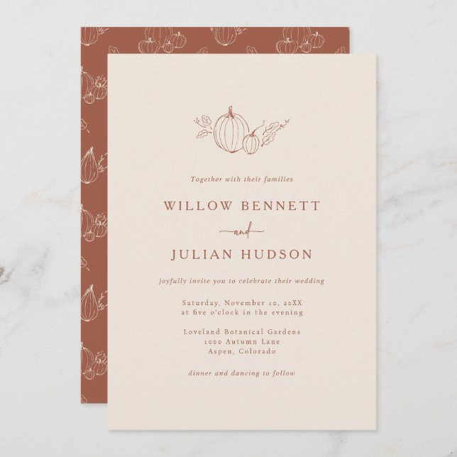 Simple Autumn Wedding Invitation (Front/Back)