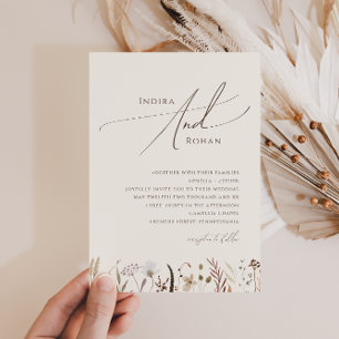 Simple Autumn Wildflower Beige Wedding Invitation