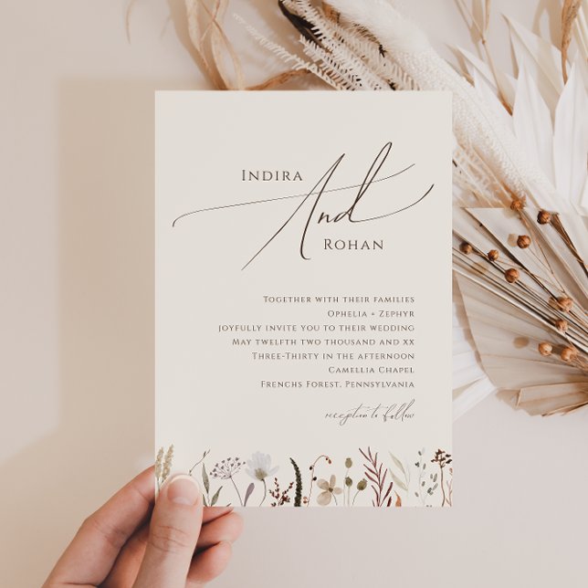 Simple Autumn Wildflower Beige Wedding Invitation (Creator Uploaded)