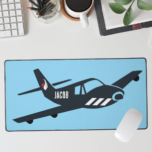 Simple Aviation, Monogram Aeroplane on Blue Office Desk Mat