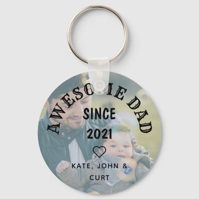 Simple Awesome Dad Since Year Photo Father’s Day Key Ring (Front)