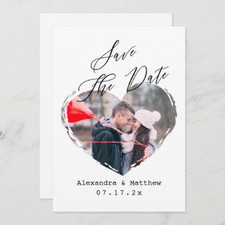 Simple B&W Script Minimalist Heart Vertical Photo Save The Date