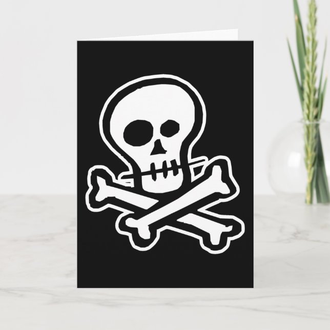 Simple B&W Skull & Crossbones Card (Front)