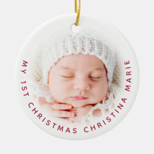 Simple Baby 1st Christmas Photo Red Typography Ceramic Tree Decoration