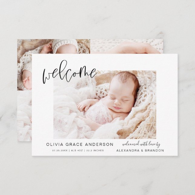 Simple Baby Announcement Elegant Photo Collage (Front/Back)