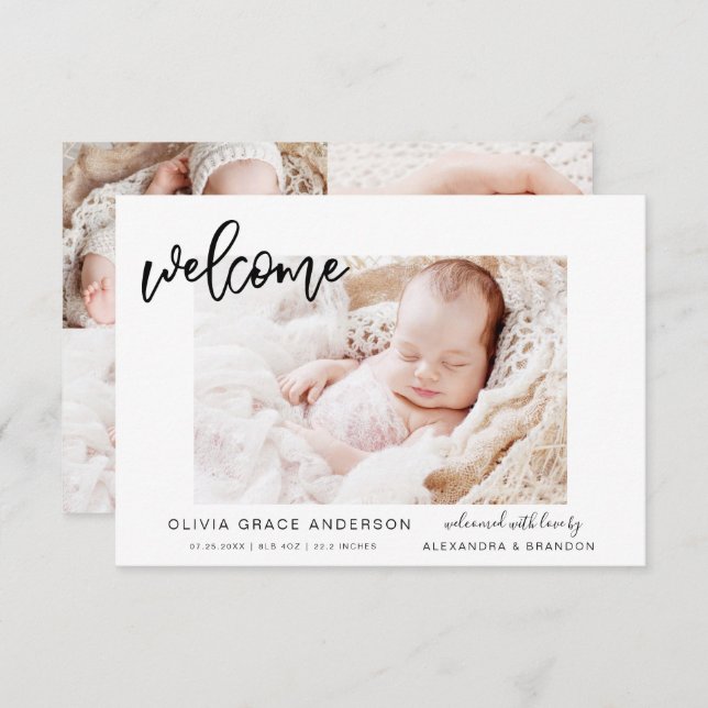 Simple Baby Announcement Elegant Photo Collage (Front/Back)