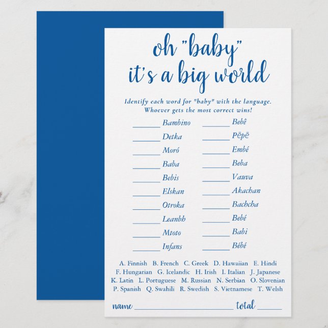 Simple Baby Around the World | French Blue Quiz (Front/Back)