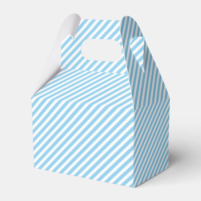 Simple Baby Blue And White Diagonal Stripe Pattern Favour Box (Front Side)