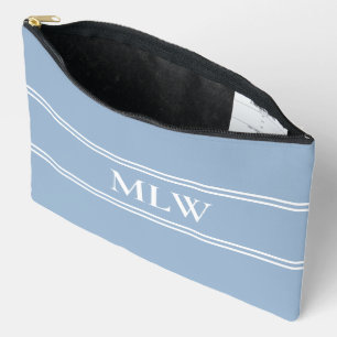 Simple Baby Blue and White Monogram Template Accessory Pouch