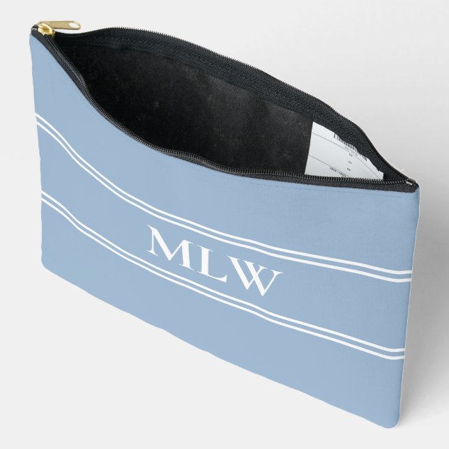 Simple Baby Blue and White Monogram Template Accessory Pouch (Open)