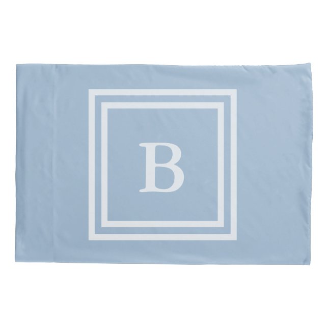 Simple Baby Blue and White Monogramm Pillowcase (Back)