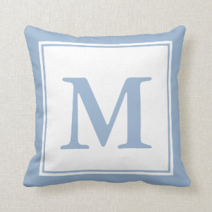 Simple Baby Blue and White Monogrammed Cushion