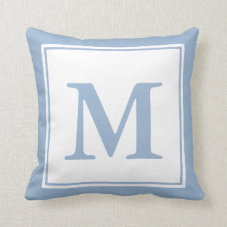 Simple Baby Blue and White Monogrammed Cushion