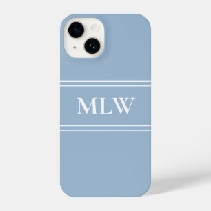 Simple Baby Blue and White Monogrammed  iPhone 14 Case