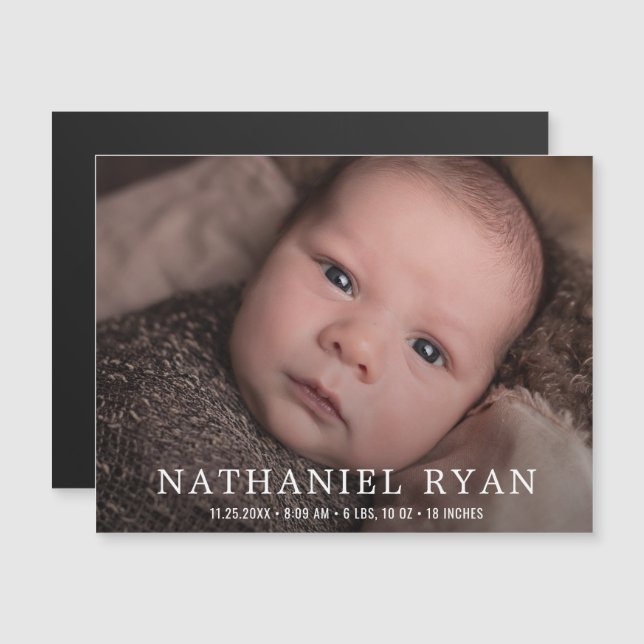 Simple Baby Boy Photo Birth Announcement Magnet (Front/Back)