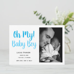 Simple Baby Boy Photo Collage Birth Announcement