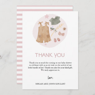 Simple Baby Clothes Pink Baby Shower Thank You Card
