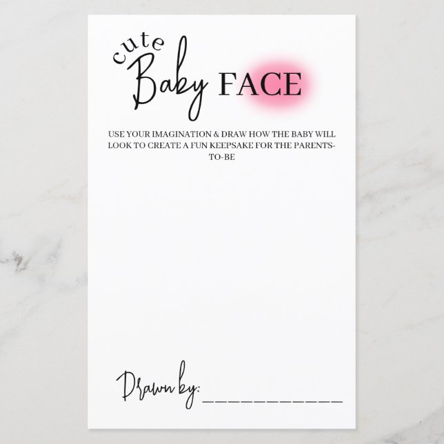 Simple Baby Face Drawing Game, Baby Shower Game  (Front)