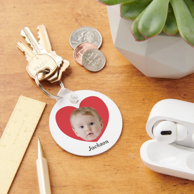 Simple Baby Face With Hearts One Photo Key Ring (Desk)