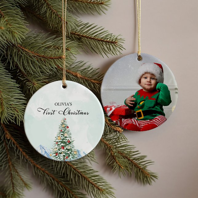  Simple Baby First Christmas Photo Ceramic Ceramic Tree Decoration (Simple Baby First Christmas Photo Ceramic Ceramic Ornament)