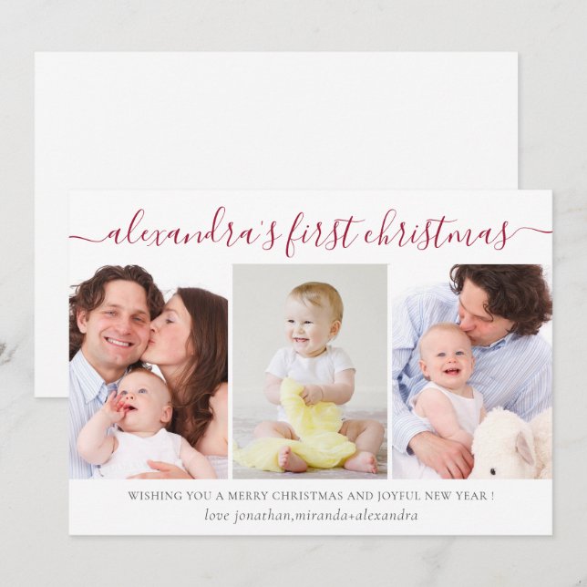 Simple Baby First Christmas Photo Collage Holiday Card (Front/Back)