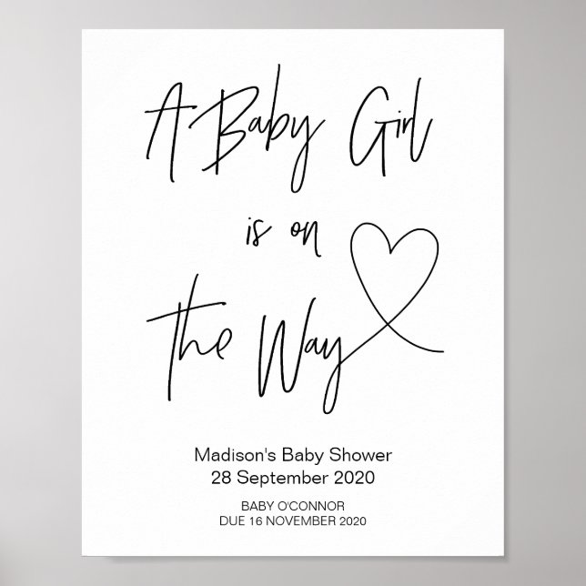 Simple Baby Girl Baby Shower Sign with Heart (Front)