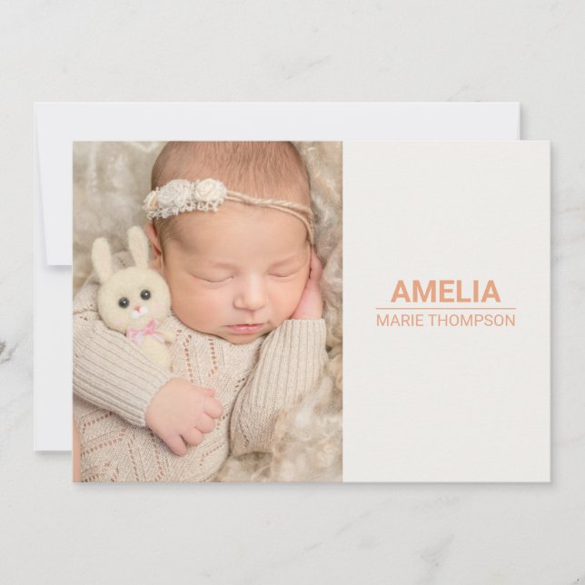 Simple Baby Girl Photo Monogram Birth Announcement (Front)