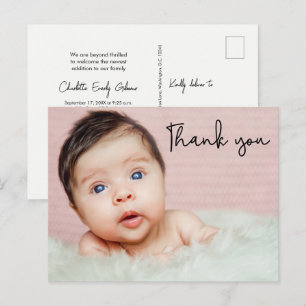 Simple Baby Girl Shower Birth announcement Photo Postcard