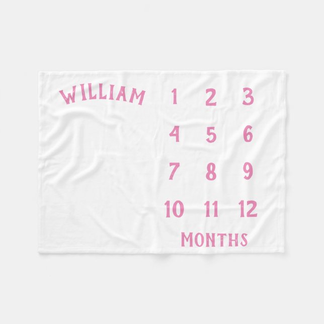 Simple Baby Milestone Monthly Pink Baby Blanket (Front (Horizontal))