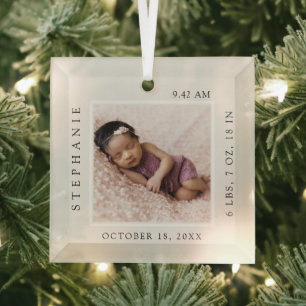 Simple Baby Name & Birth Stats Photo Keepsake Glass Tree Decoration