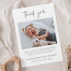 Simple Baby Photo Birth Stats Thank You Card