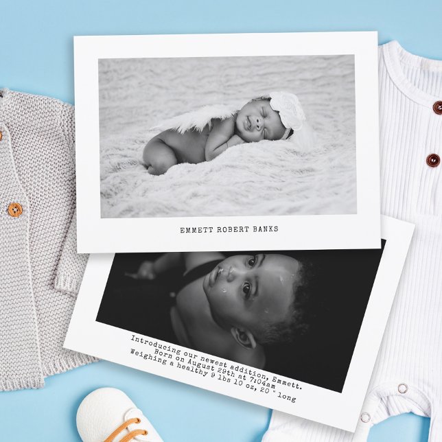Simple Baby Photo Black and White Birth Announcement (Creator Uploaded)