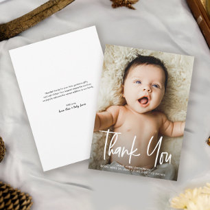 Simple baby Photo Modern birth Handlettering  Thank You Card