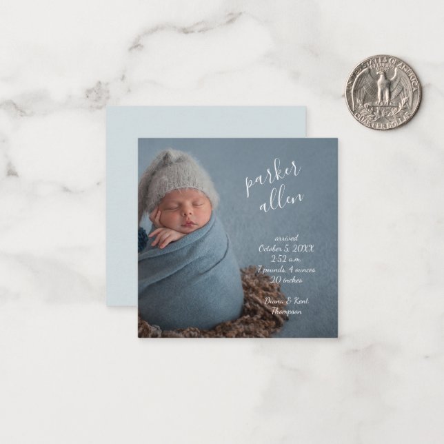 Simple Baby Photo Small Birth Announcement (Front/Back In Situ)