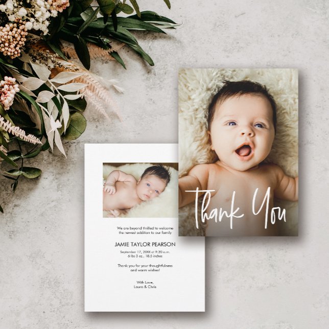 Simple Baby Photo Thank you Script Handlettering  (Simple Baby Photo Thank you Script Handlettering card)