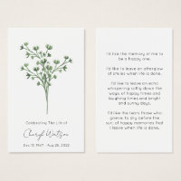 Simple Baby’s Breath Funeral Memorial Prayer Card